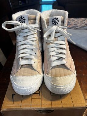 Nike Women’s High-Top Sneakers in Beige and White